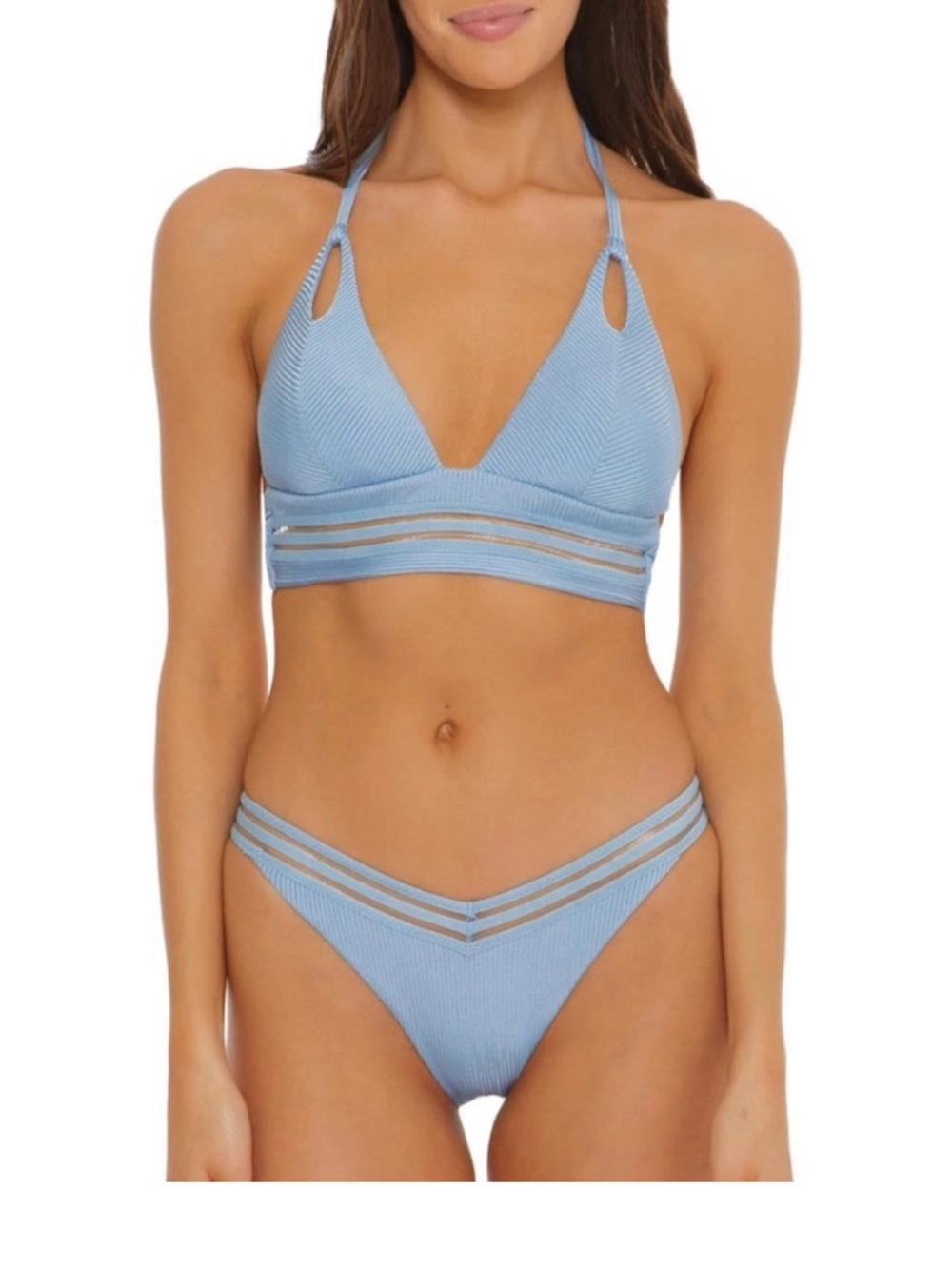 ISABELLA ROSE M Blue Ribbed Matching Bikini Swim Suit Bathing Suit